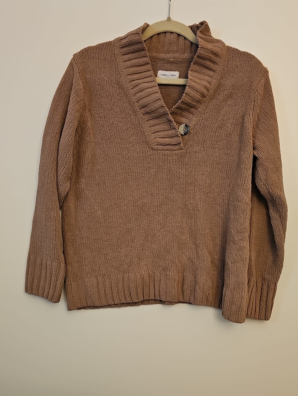 Vintage Carroll Reed Cozy Brown/Tan Chenille Shawl Collar Pullover Sweater M
